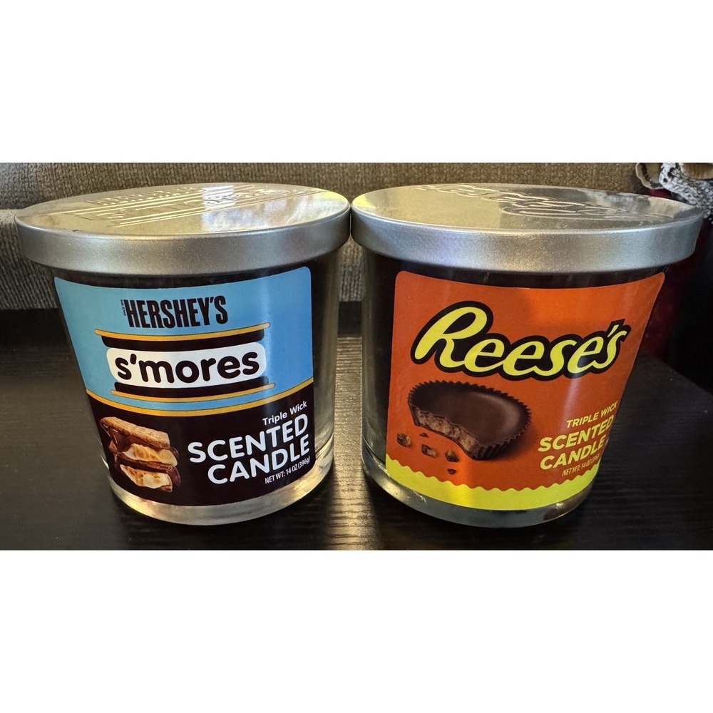 Hershey's & Reese's Triple Wick Scented Candles – Dessert Scents 14oz Lot of 2